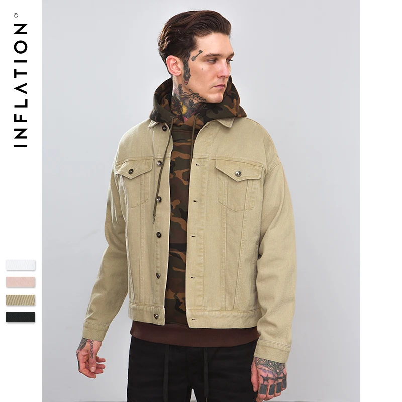 INFLATION 2018 A/F Collection Men Washed Denim Jacket Man Slim Fit Streetwear HipHop Vintage Jacket Brand Clothing 8755W