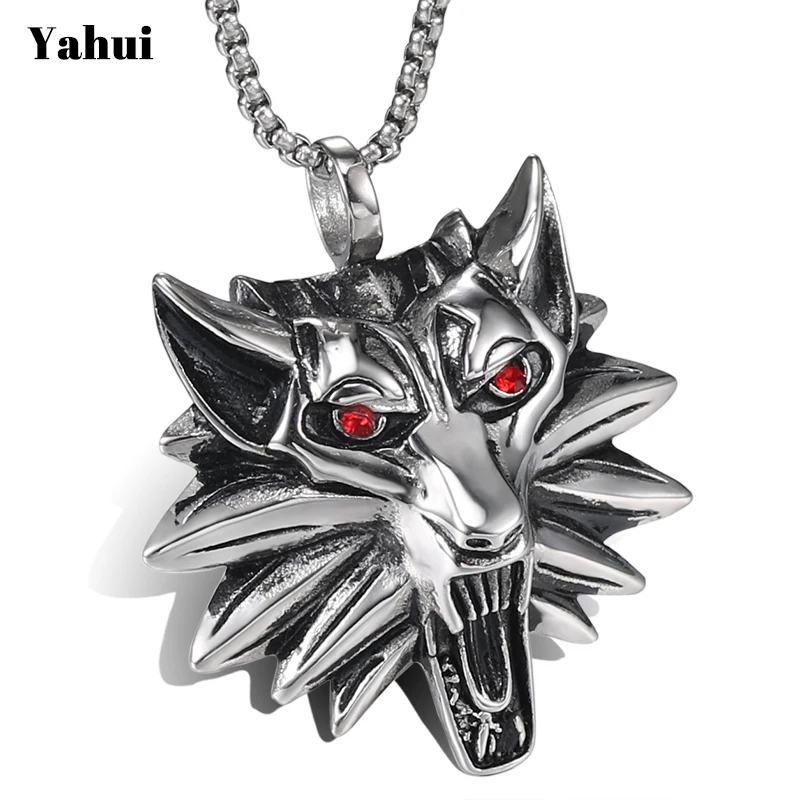 

YaHui stainless steel men pendant necklace Red-eyed domineering wolf head pendant power necklace gifts for men fashion jewelry