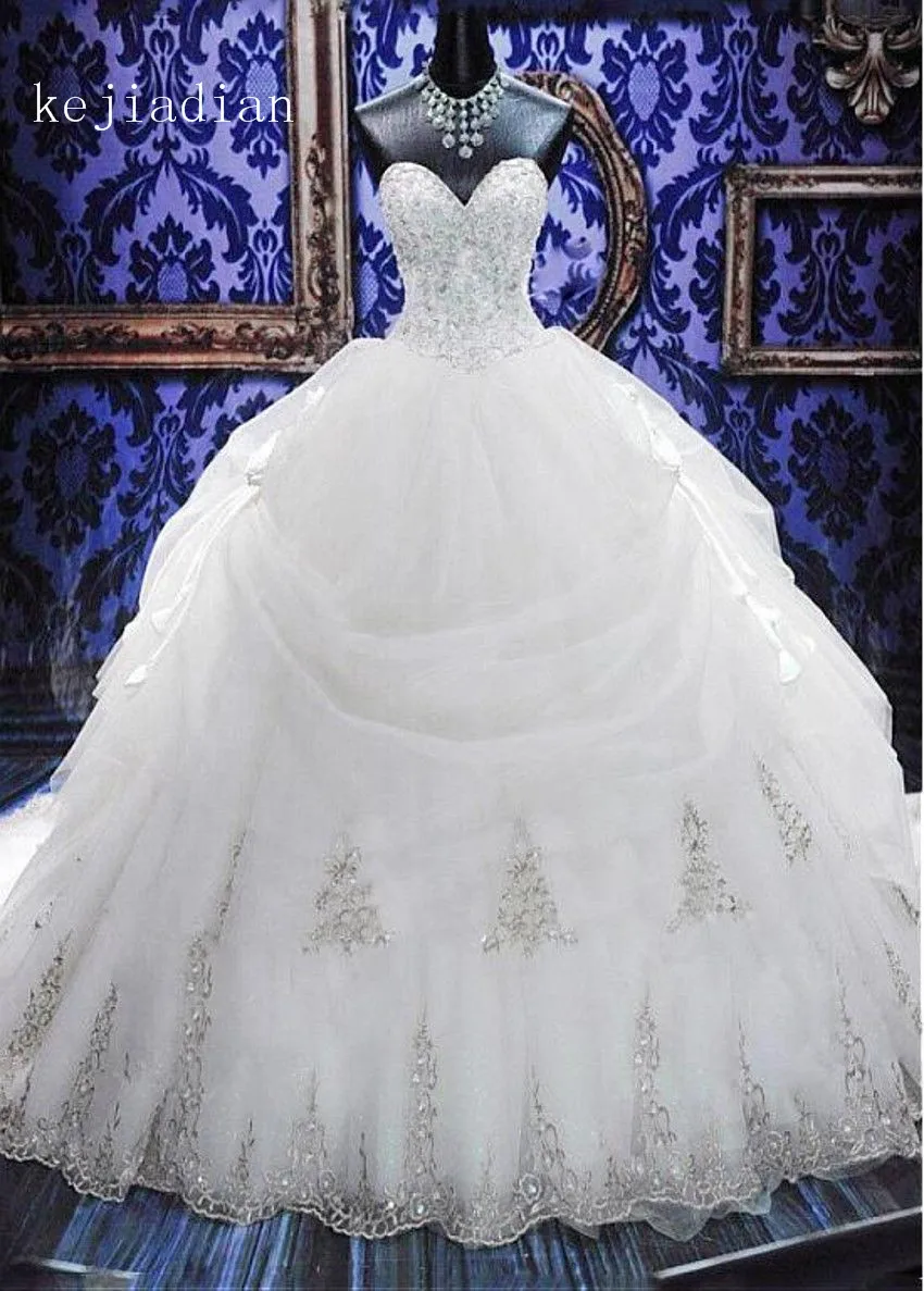 

robe de mariage 2019 Luxury beading Crystal Sweetheart Ball Gown Wedding Dress White Ivory Bridal Wedding Gown vestidos de noiva