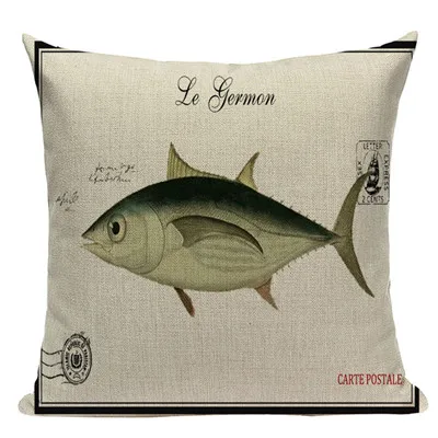 Наволочка на подушку в морском стиле из льна и хлопка, декоративная наволочка с изображением рыбьей креветки - Цвет: 6