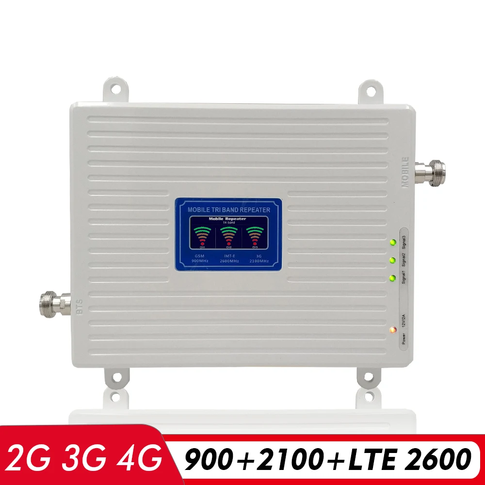 Трехдиапазонный усилитель сети 2G 3G 4G GSM 900 + WCDMA/UMTS 2100 FDD LTE 2600 МГц ретранслятор