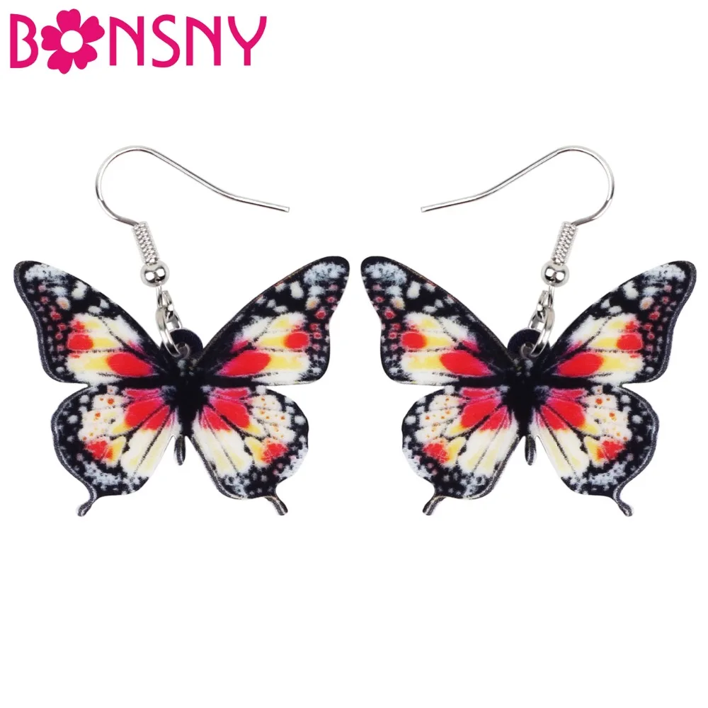 

Bonsny Acrylic Unique Floral Butterfly Insect Earrings Big Dangle Drop Novelty Jewelry For Women Girls Ladies Teens Statement