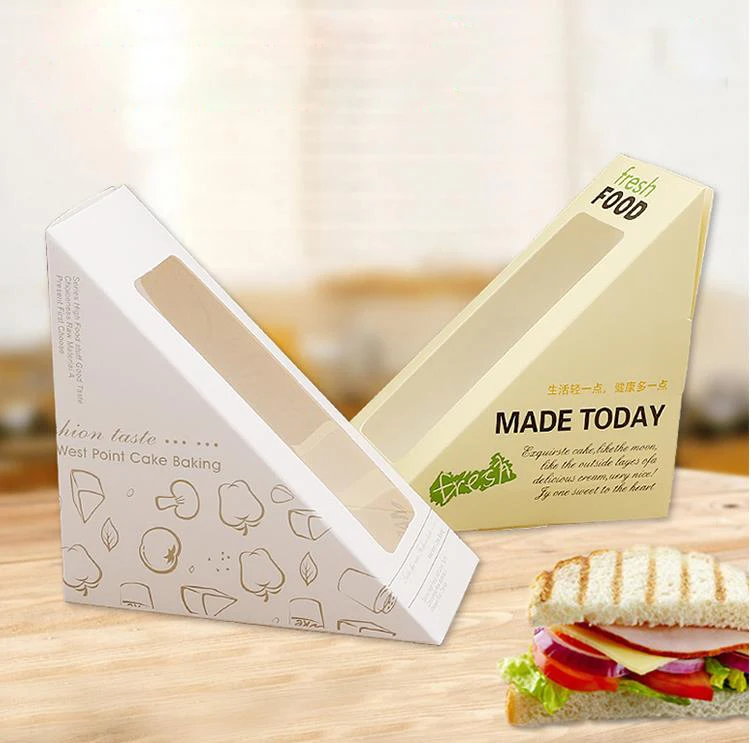 

100Pcs Sandwich Box With Windows Paper Sandwich Packaging For Fast Food Shop Restauran Disposable Paper Packing Thicken Supplier