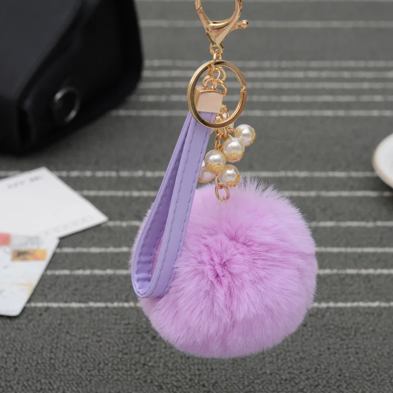 Fashion Plush Imitated Rabbit Fur Ball KeyChain With Beads Pom Key Chain Pendant Bag Accessories for Women EH767 |