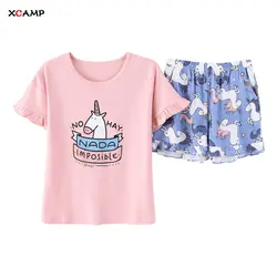 XCAMP для женщин пижамы Новинка 2019 года поступления двойка сладкий Единорог хлопковая летняя одежда для модная одежда