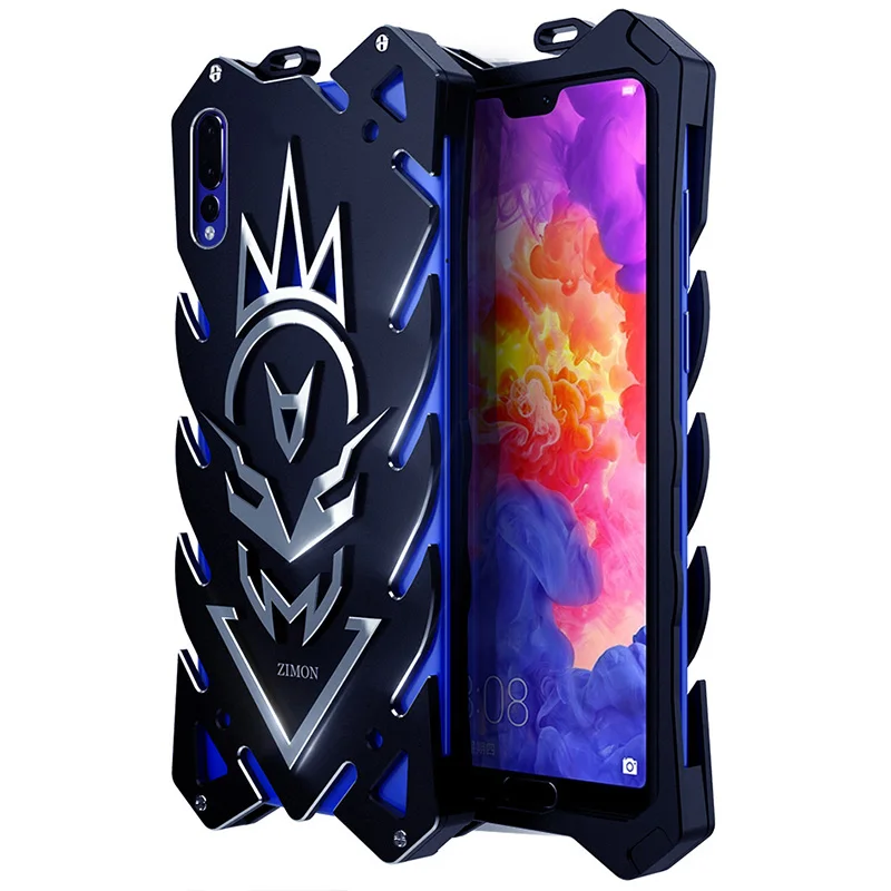 

FOR HUAWEI P20 pro lite case,Armor Heavy Dust Metal Aluminum CNC protect Skeleton head phone case cover + bracket