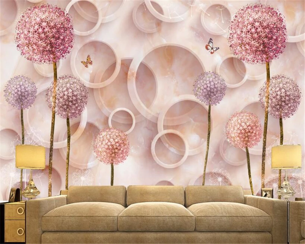 Beibehang 3D Wallpaper Eropa Estetika Marmer Circle Dandelion Dinding Latar Belakang Ruang Tamu Kamar Tidur TV Latar Belakang Mural Foto Murals Photo Tv Background3d Wallpaper AliExpress