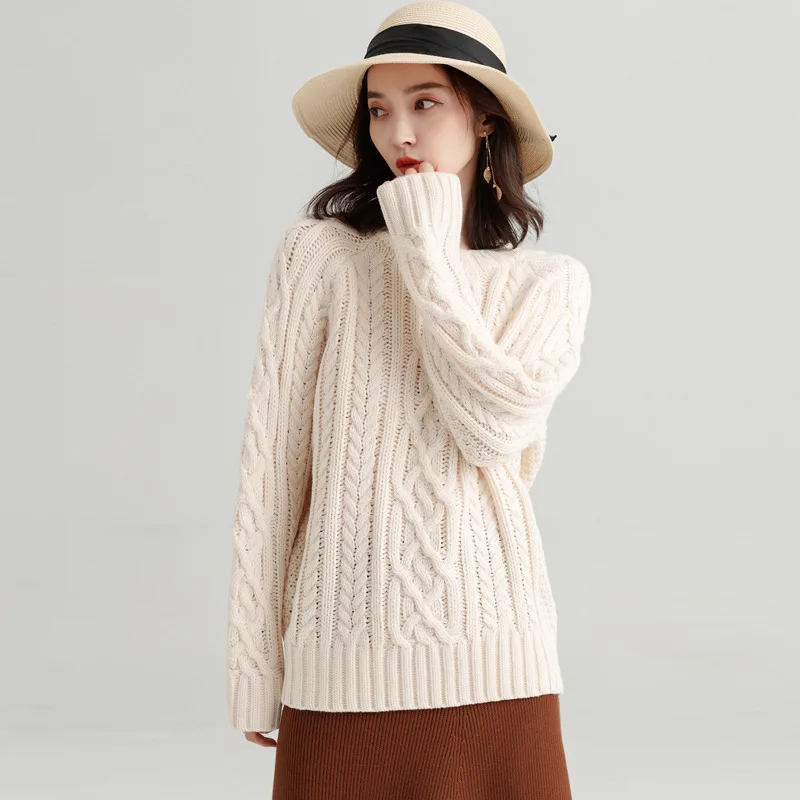 2018 новый осенне-зимний женский свитер с круглым вырезом свободный твист вязаный толстый свитер женский с длинными рукавами пуловеры sueter mujer