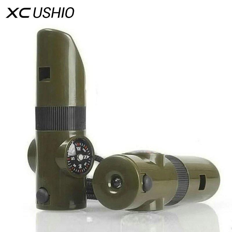 7 in 1 Mini SOS Survival Whistle Kit Camping Survival Whistle With