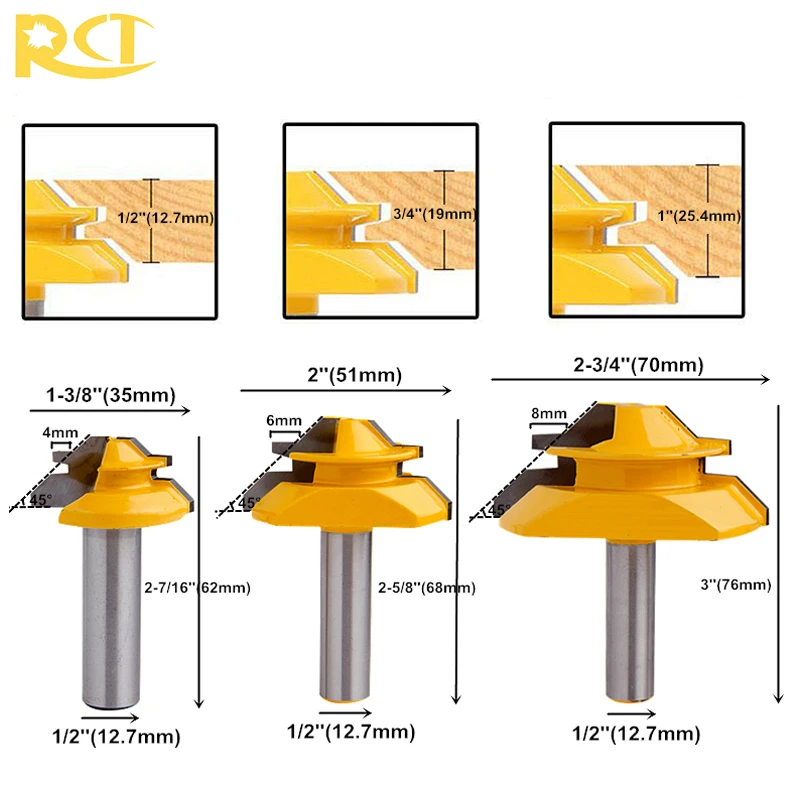 45 Degree 1/2'' Shank Small Lock Miter Router Bit Tenon Cutter Tools KV 45 Degree 1/2'' Shank Small Lock Miter Router Bit Tenon Cutter Tools KV