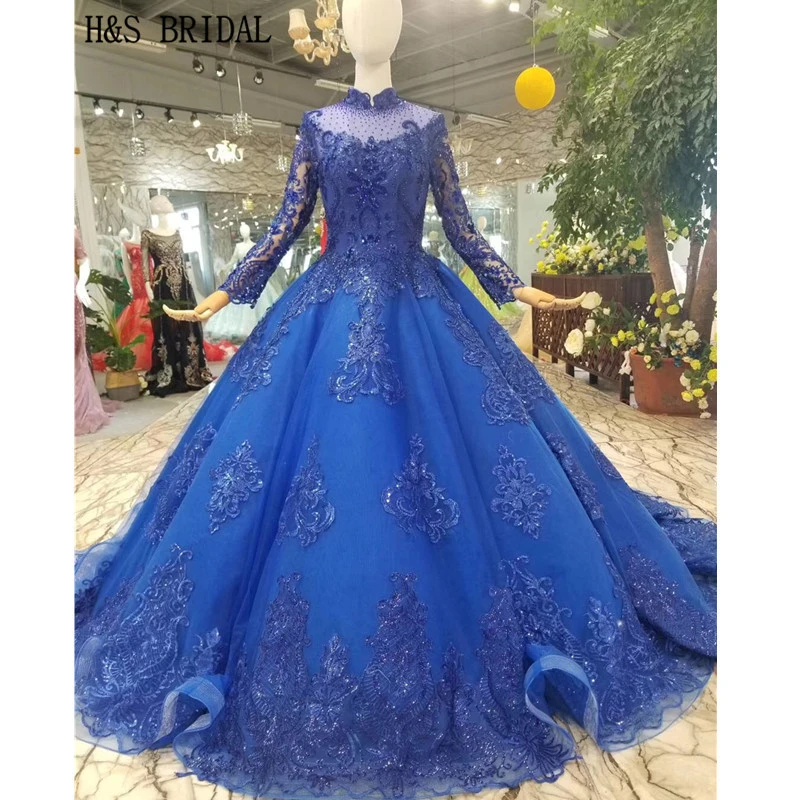 royal blue evening gown with sleeves
