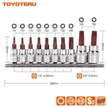 Topyoteru 10 шт. Torx Бит CR-V разъем 1/" 3/8" звездных S2 бит T8 T10 T15 T20 T25 T27 T30 T40 T45 T50 S2 Биты