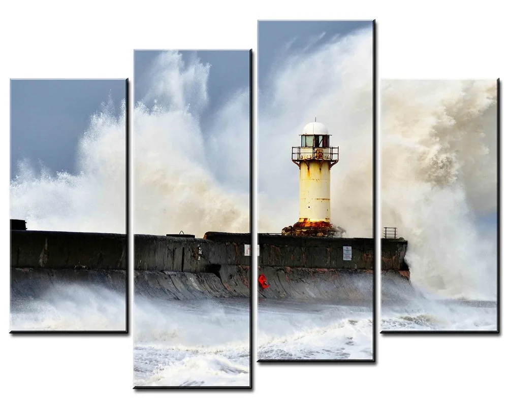 

4 pieces / set of winds and waves of waves of landscape art wall decoration of the house on the canvas on the decorative paintin