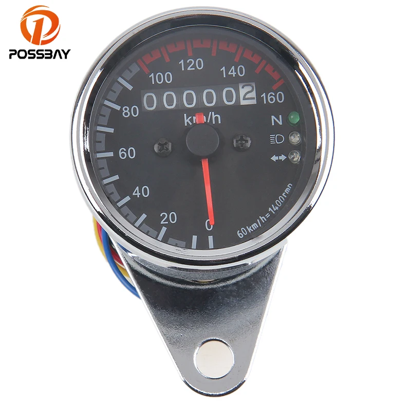 

POSSBAY Universal Motorcycle Digital Odometer Tachometer Speedometer Gauge for Cruiser Cafe Racer Motorbike Thermometer
