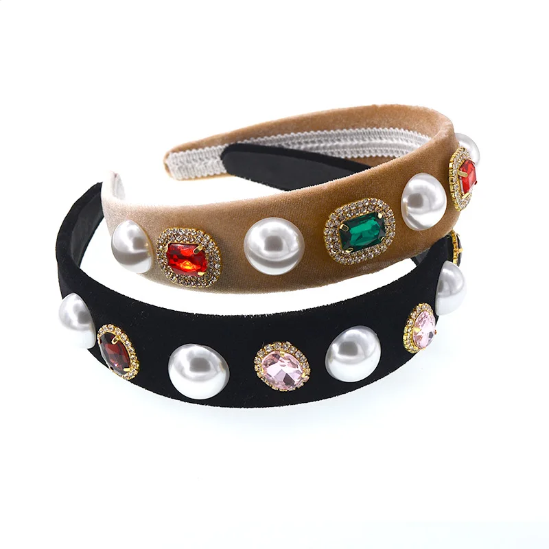 

diamond head band baroque headband bridal hair jewel rhinestone crystal hairband black party pearl and flower hair accessories