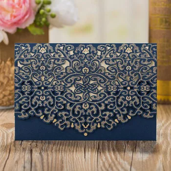 

1pcs Blue Red Luxury Flora Laser Cut Wedding Invitation Card Baby Shower Print Wedding Envelopes Event Party Wedding Decoration