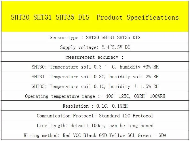 SHT10 SHT21 SHT30 SHT31 SHT35 SHT11 SHT20 датчик температуры и влажности Зонд длина линии 1 метр заостренный/плоская головка
