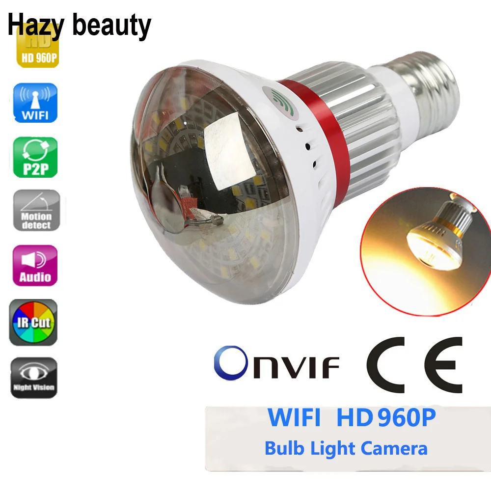 

Hazy beauty HD 960P Bulb Light Camera 90 degree WiFi Bulb P2P IP Network DVR Camera with White Light Wireless alarm sensors