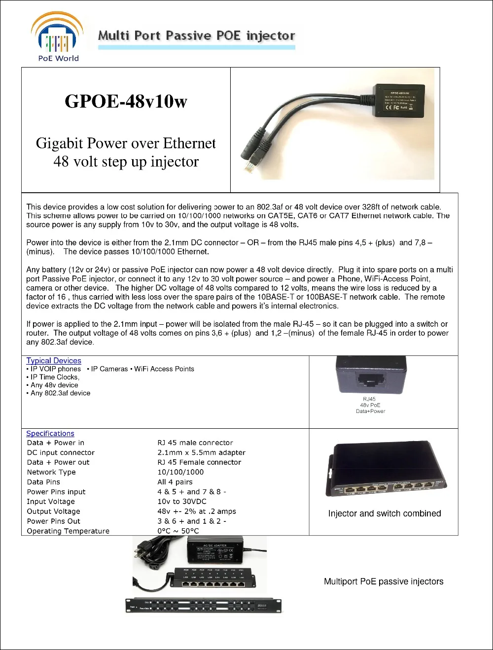 10V 30VDC вход 48В выход POE конвертер гигабитная мощность по ethernet Инжектор PoE для