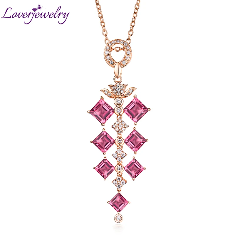 Stylish Design Solid 14K Rose Gold Princess Cut Genuine Tourmaline