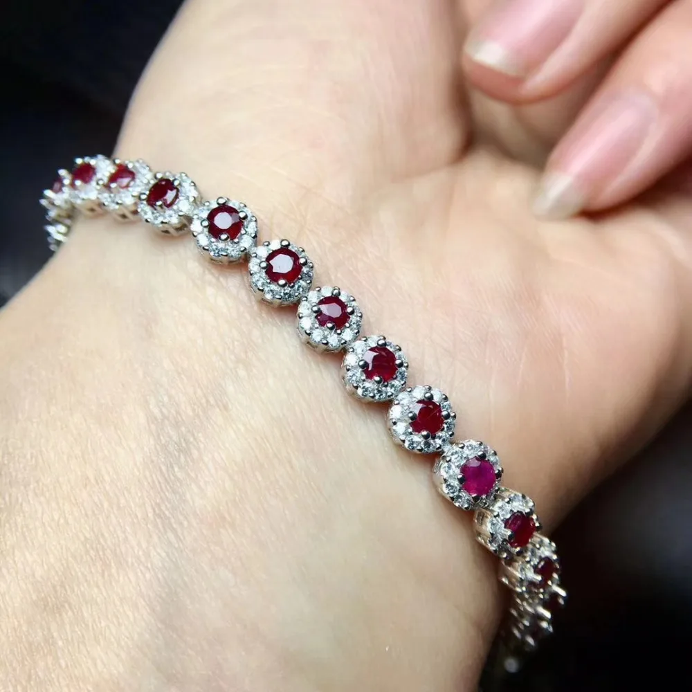 Bracelet en rubis rouge naturel avec pierres précieuses naturelles luxueux Bracelet en tournesol ro