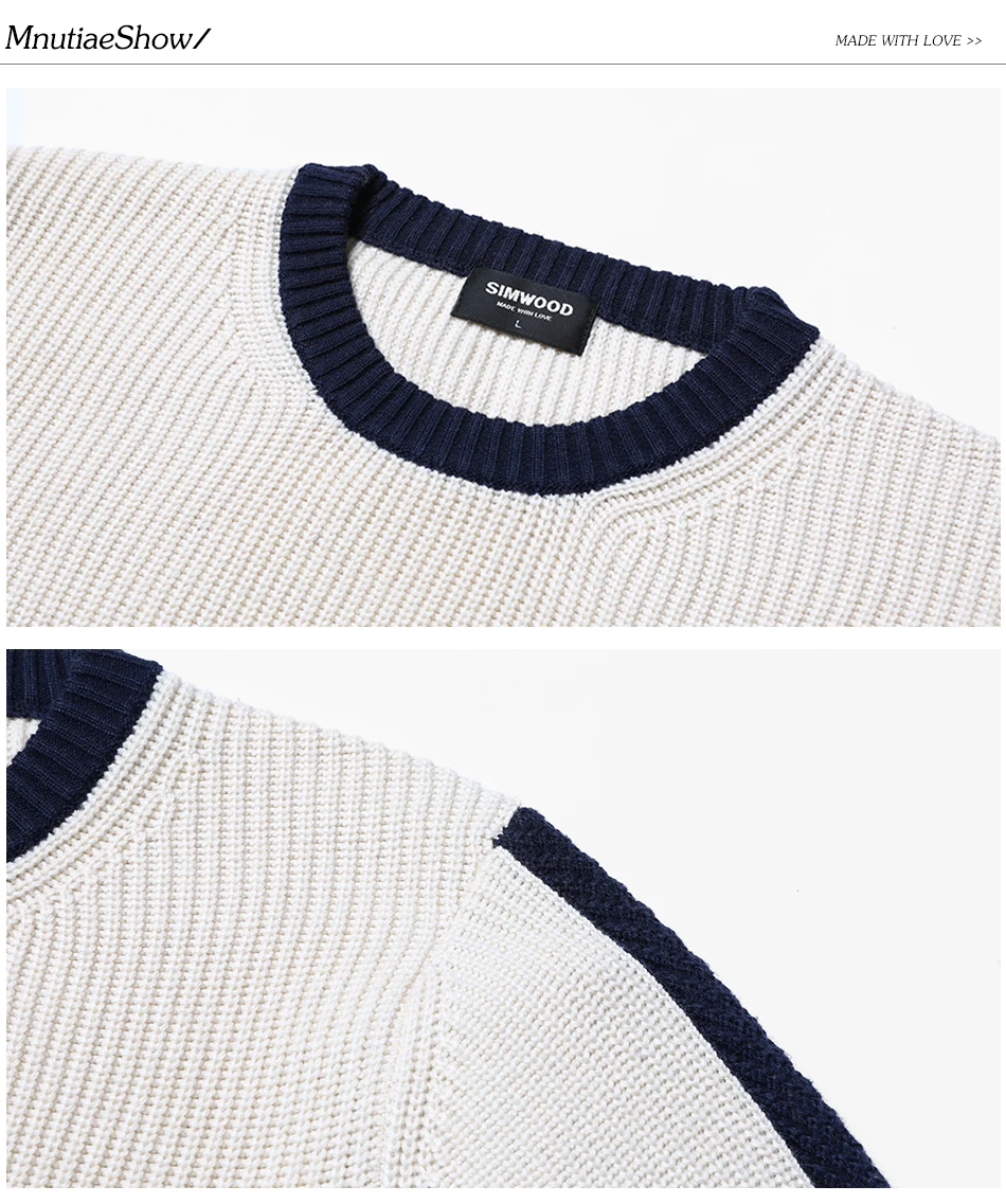SIMWOOD, новинка, зимний мужской свитер, модный, облегающий, контрастный цвет, вязаный пуловер размера плюс, в полоску, брендовая одежда для мужчин, 180549