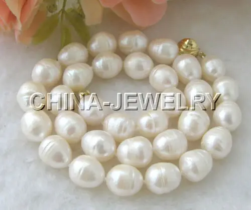 

fast 17" 14mm white baroque freshwater pearl necklace-gold plated clasp AAA