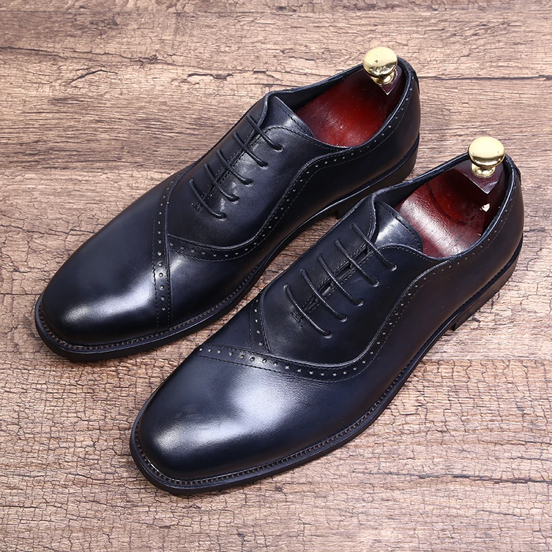 Обувь ручной работы в британском стиле, оксфорды с перфорацией типа «броги», модная деловая обувь из коровьей кожи с кружевами