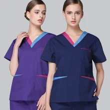 Женский медицинский костюм медсестры униформа медперсонала летний короткий рукав поли/хлопок Рабочая одежда для больниц V шеи косметолога спа стоматологическая клиника