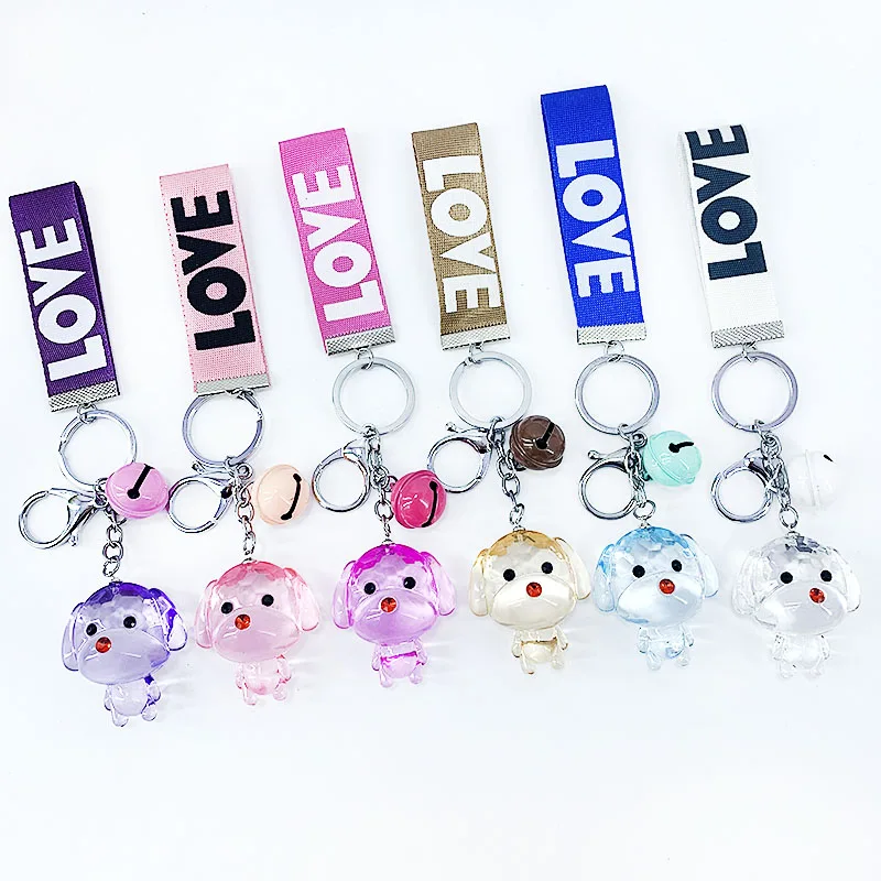 New cute resin acrylic animal bear, puppy, rabbit, color ribbon with bell cute temperament key ring pendant bag car pendant