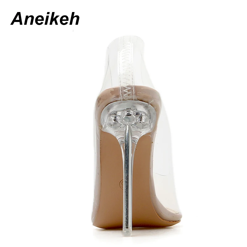Aneikeh Spring Summer Clear Plastic Transparent PVC Pump Club Party Shoes Fashion Sexy Party Fine Heel Female High Heels Shoes