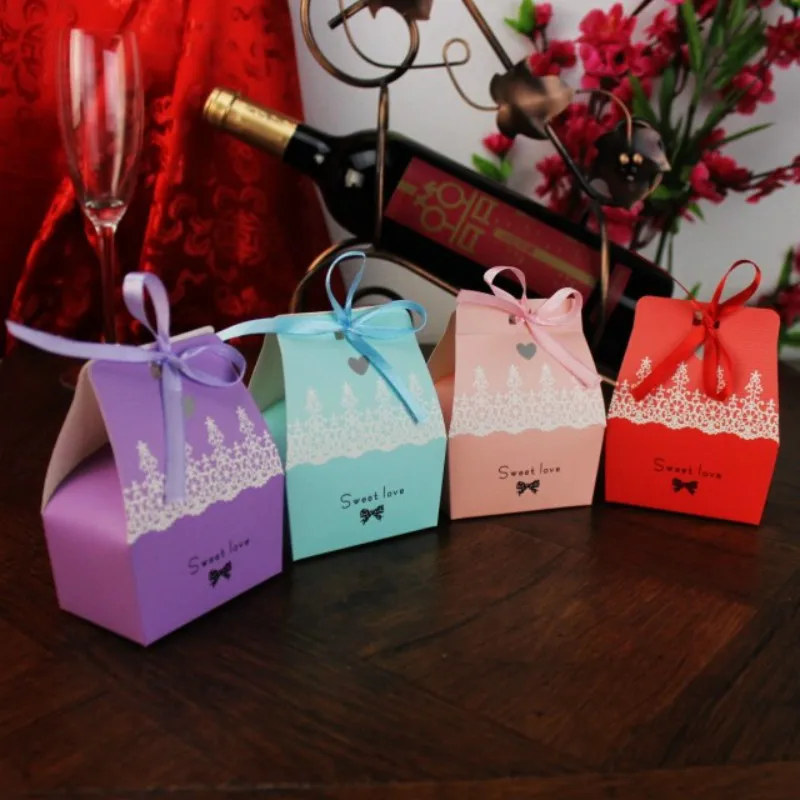 Blue Pink Purple Paper Bags Small Gift Candy Boxes Wedding Party Favor ...