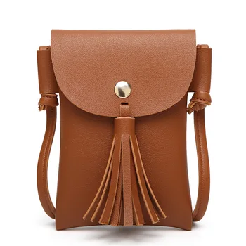 

New Female Handbags Mini Phone Bag PU Tassel Shoulder Messenger Bag
