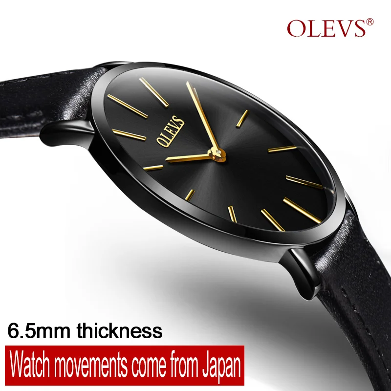 OLEVS Minimalistic Charm Wristwatch For Female Ultrathin 6.5mm waterproof Leather Casual Clock Round Surface Watches Gifts L5868