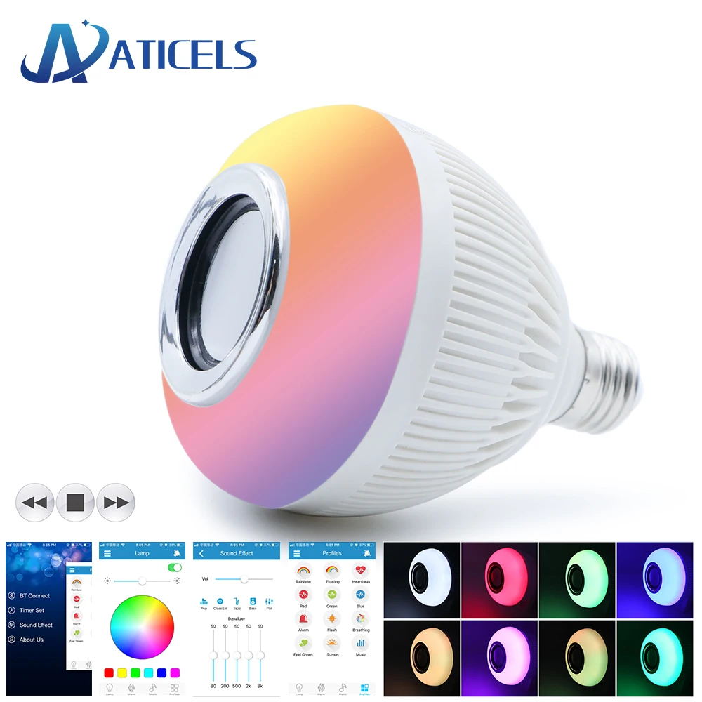 

Upgraded Smart Bluetooth Speaker E27 LED Bulb RGBW Color wireless App control Music Playing Led Bulb Lamp for holiday party