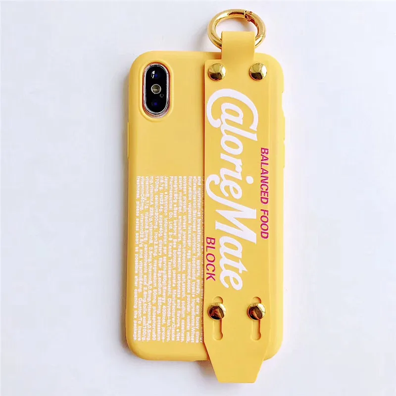 LUDI Fashion Simple Letter Wrist Blet Grip Strap Phone Case for iPhone 7 7plus Soft TPU Yellow Phone Bag for iPhone X 6 6s 8Plus7