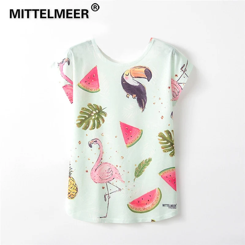 

MITTELMEER 2019 Summer Harajuku kawaii t Shirt Women Girls Student Short Sleeve Cartoon Flamingos Cat watermelon T-Shirts Tee