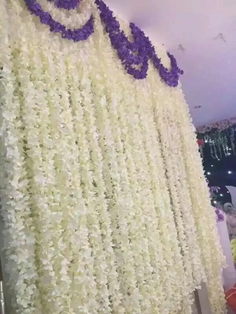 White Artificial Orchid Wisteria Vine Flower 1 Meter Long Silk White Artificial Orchid Wisteria Vine Flower 1 Meter Long Silk Wreaths For Wedding Backdrop Decoration Shooting Props 30pcs In Dried Flowers
