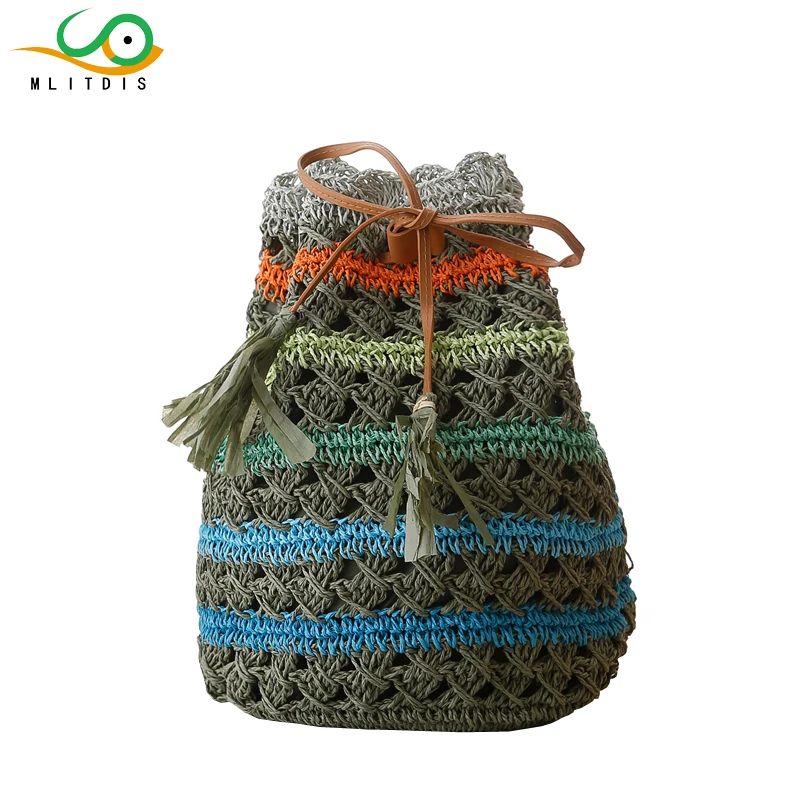 drawstring straw bag