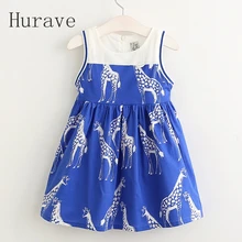 Hurave 2017 Cartoon Giraffe Dress New Summer Princess Sleeveless Dresses For Girl Fashion Children Party Lovely