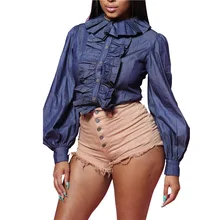 Joiekuno женские рубашки, блузки elegante О образным вырезом Осень Modis Твердые Топ для женщин оборками Топы корректирующие пуловер леди OD8068