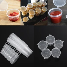 25 uds. 25/27/45ml contenedores desechables de plástico para taza de salsa para llevar caja de comida con tapas con bisagras caja pequeña de pintura de pigmento almacenamiento