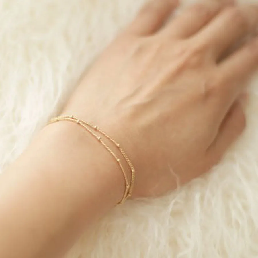 

Summer bracelets & bangles Dainty Double-Layer, Satellite Chain, Gold Bracelet Wedding Gift S063
