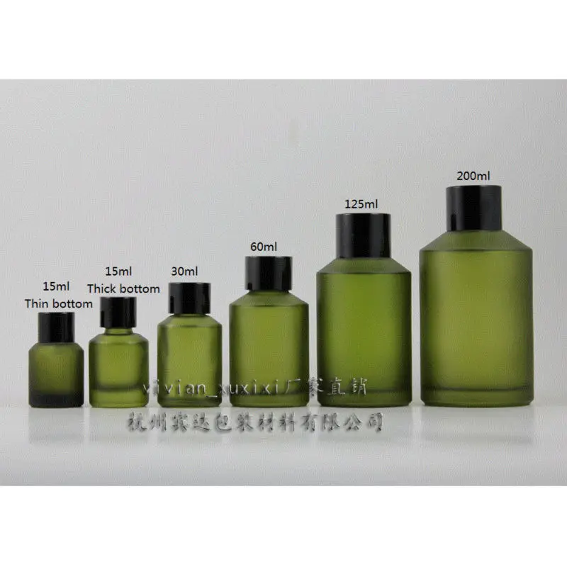 Download 125ml green frosted Glass bottle With shiny black aluminum screw cap and reducer.for Essential ...