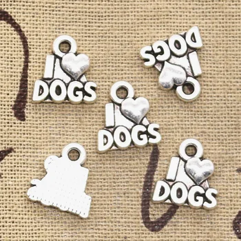 

12pcs Charms I Love Dogs 13x12mm Antique Pendant Fit Vintage Tibetan Bronze Silver Color DIY Handmade Jewelry