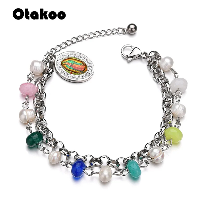 Otakoo серебро Девы Мэри эмаль двухслойные браслеты из нержавеющей стали