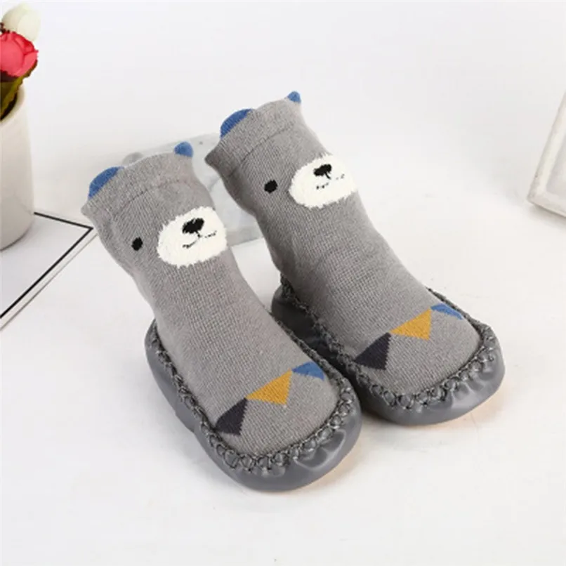 1 пара носков для малышей хлопковые нескользящие носки с рисунком животных для маленьких мальчиков и девочек носки для малышей skarpetki niemowlak# L5 - Цвет: Серый