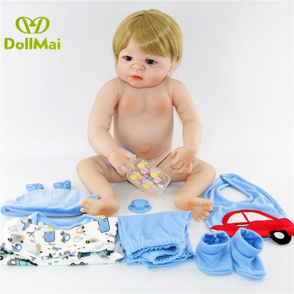 DollMai bebes reborn 57 см полный силиконовый корпус Reborn Baby boy Кукла в милом синем автомобиле одежда игрушки bonecas Brinquedos девочки дети