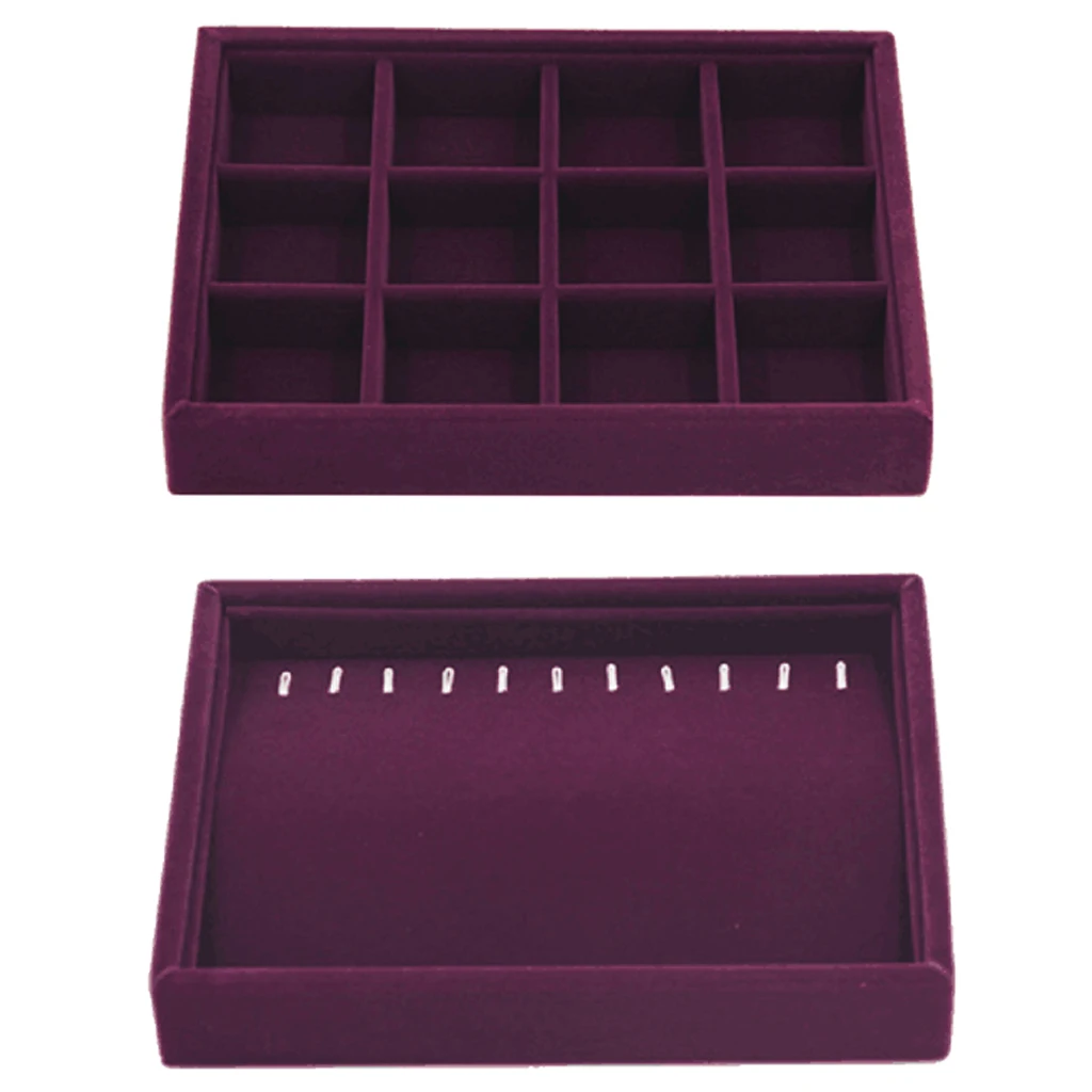 

2Pcs Multifunctional Velvet Stackable Jewelry Boxes Jewelry Display Tray Organizer for Bracelet Necklace Rings Ear Studs Pendant