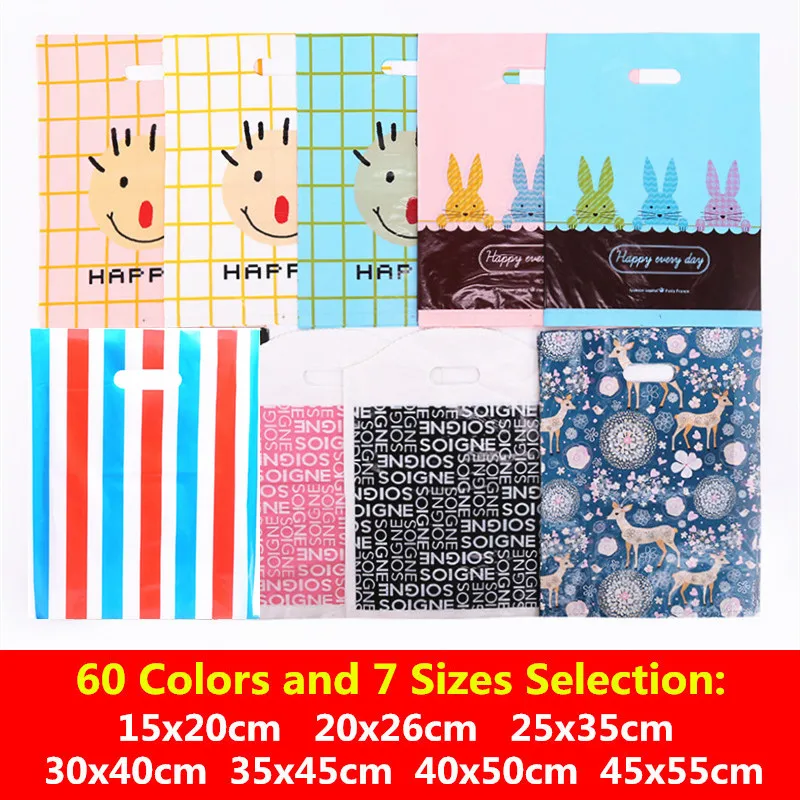

10pcs 20x26cm 25x35cm 30x40cm Plastic Gift Bags With Handles Shopping Jewelry Packaging Bags Baby Shower Birthday Party Supplies
